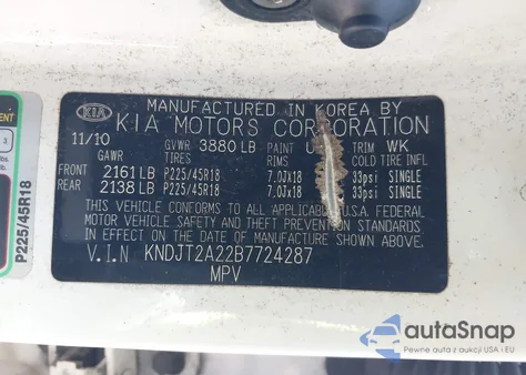 2011 Kia Soul + из США, поврежденный, VIN KNDJT2A22B7724287